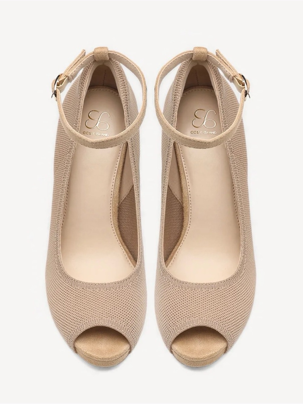 NEW Cosy Island Beige Knit Peep-Toe Ankle-Strap Heels Size 6.5
